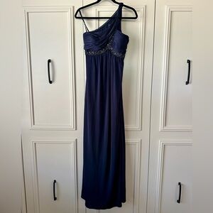 Adrianna Papell Boutique Navy One-Shoulder Formal Gown, Size 10